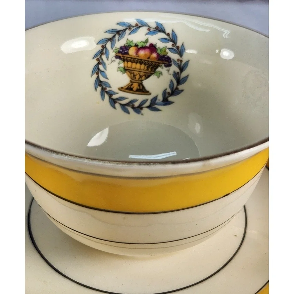 Yellow Myott Staffordshire Urn and Fruit Teacup And Saucer 1940